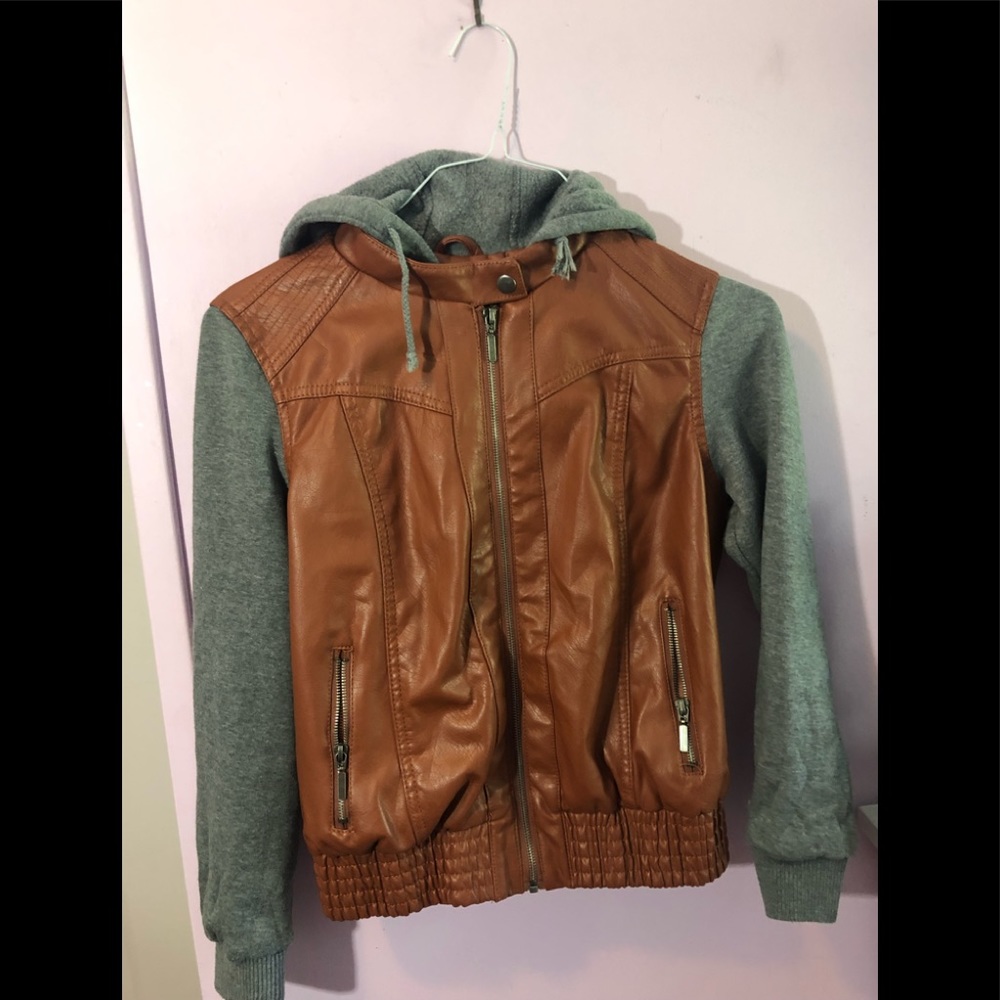 YOKI faux leather jacket with sweatshirt